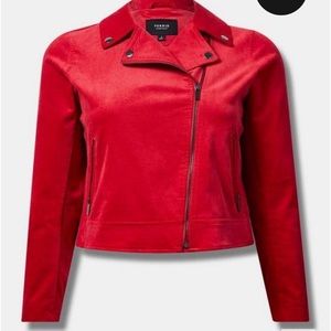 Torrid Red Velveteen Moto Jacket Size 00 (10-12)